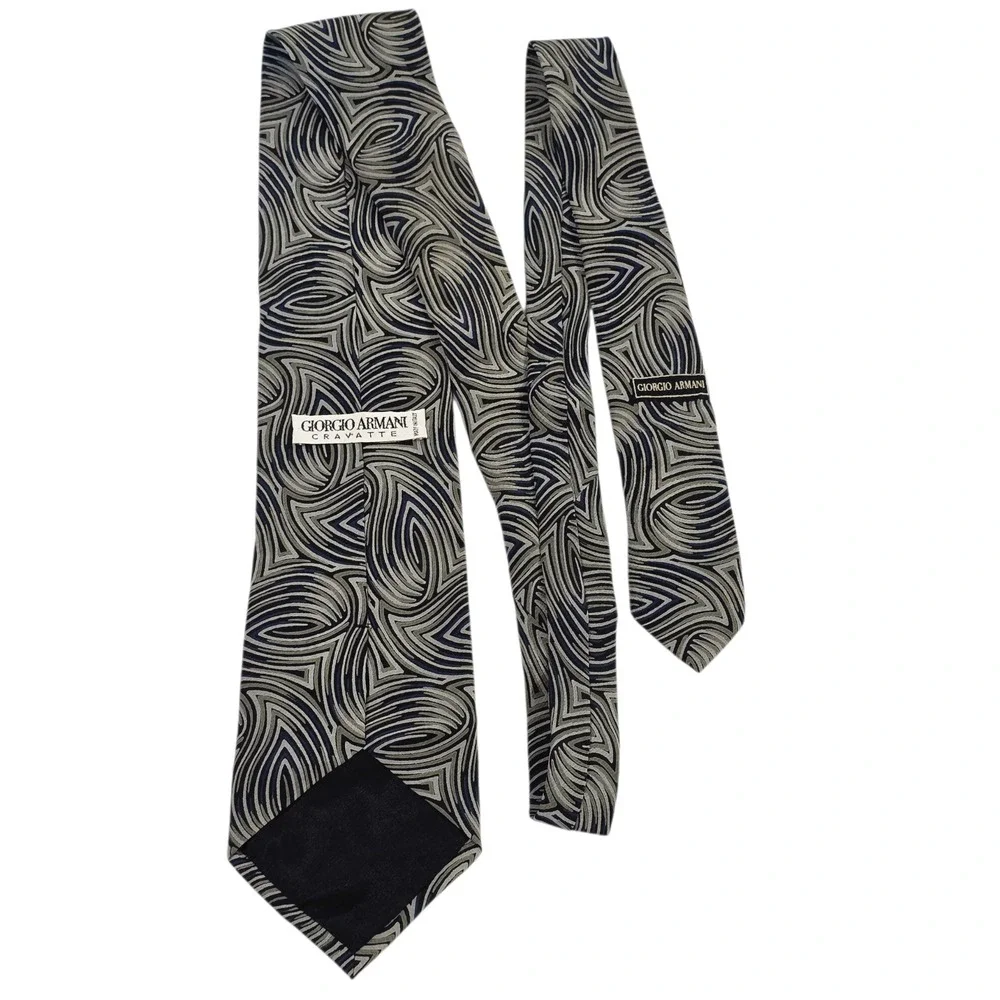 Giorgio Armani Mens Necktie Green Gray One Size Silk Abstract‎ Pattern Classic